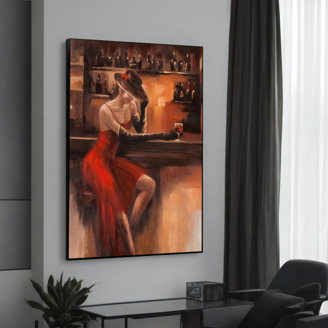 Elegant Lady In Red, Vintage Glamour Art Print