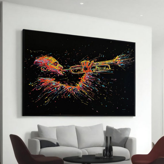 Dynamic Trumpet Player Canvas Painting Energetic Wall Art For Living Room Or Music Studio Decor Unique Gift Fans