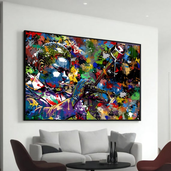 Colorful Jazz Musician Canvas Painting Vibrant Wall Art For Living Room Or Music Decor Lovers