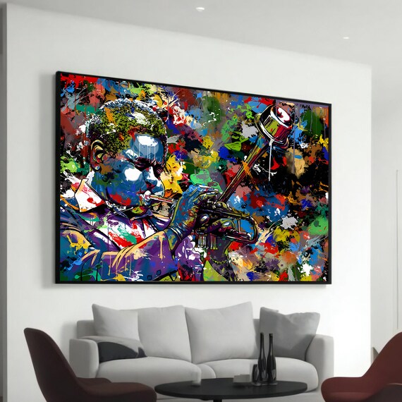 Dynamic Jazz Trumpet Player Colorful Pop Art Music Painting Poster