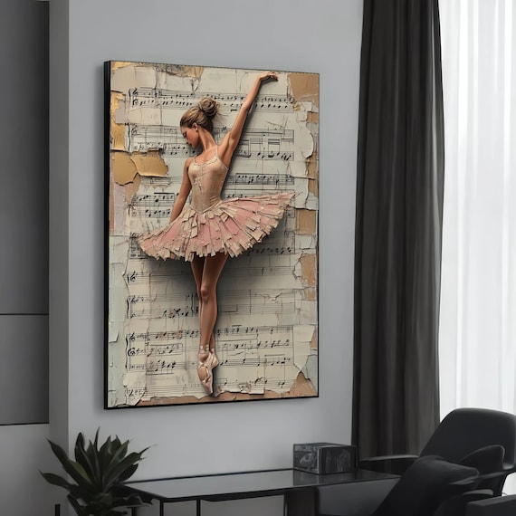 Ballerina Canvas Art Music Sheet Wall Ballet Dancer Poster Classical Dance Design Ready To Hang Decoration
