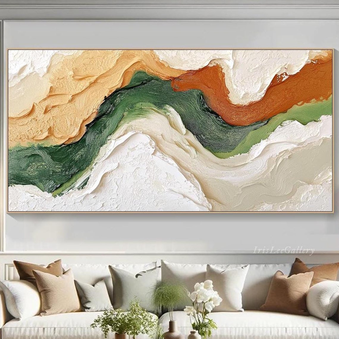 Green Orange Cream Abstract Ribbons Earth Tone Textured Art Poster