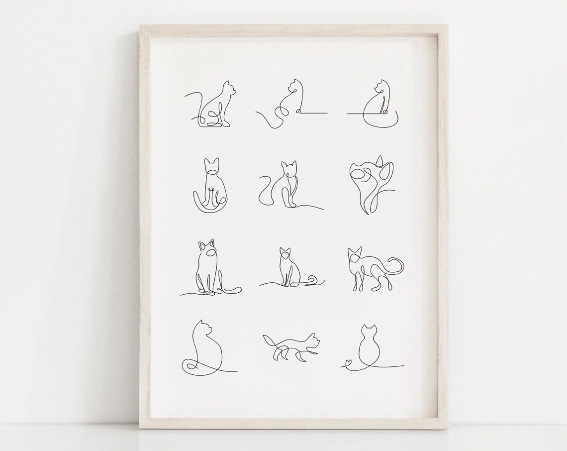 Minimalist Cat Line Art Drawing Collection Poster For Cat Lovers