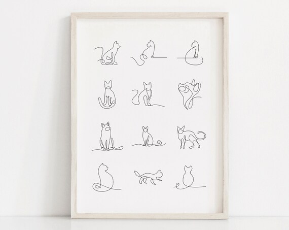 Minimalist Cat Line Art Drawing Collection Poster For Cat Lovers