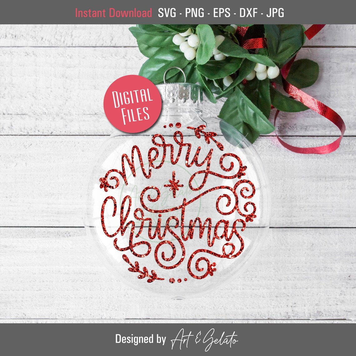 Merry Christmas Ornament Circle Sign Art Print - Image 2