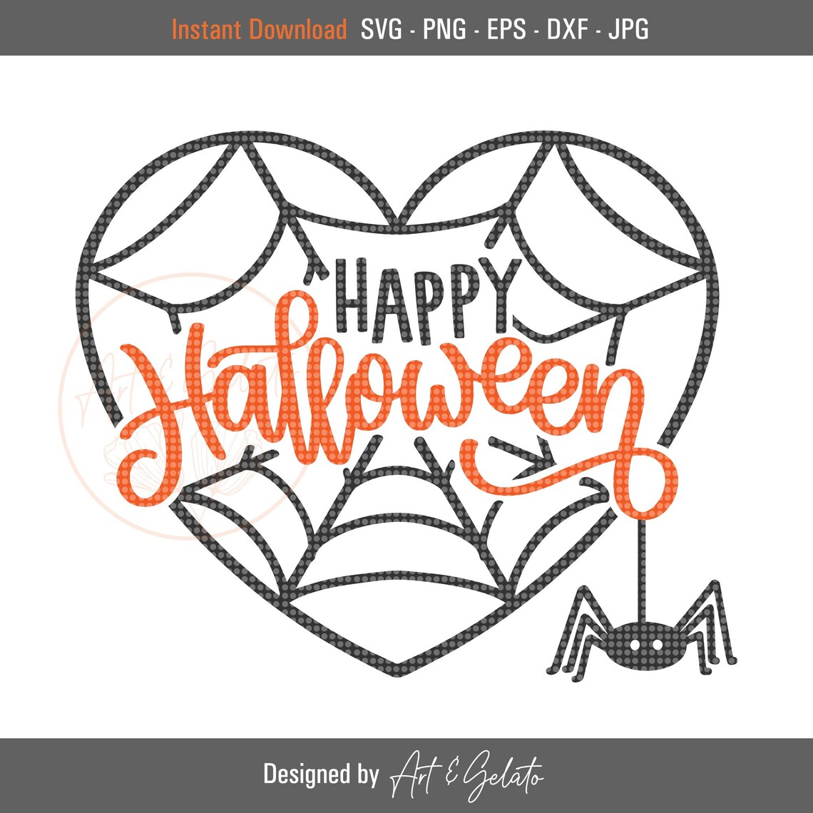 Happy Halloween Spider Web Heart Art Print
