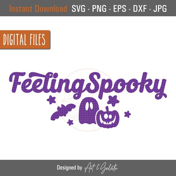 Feeling Spooky Purple Halloween Ghost Bat Pumpkin Design Poster