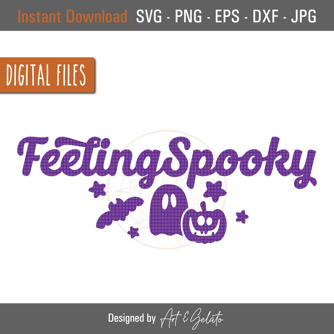 Feeling Spooky Purple Halloween Ghost Bat Pumpkin Design Poster