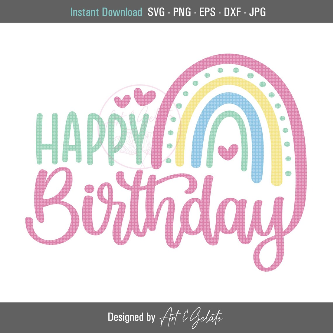 Happy Birthday Rainbow Art Print, Girly Party Decor