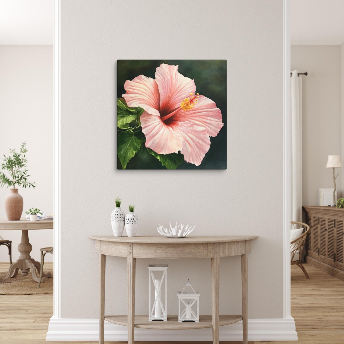 Pink Hibiscus Bloom Golden Stamens Lush Tropical Floral Poster - Image 5