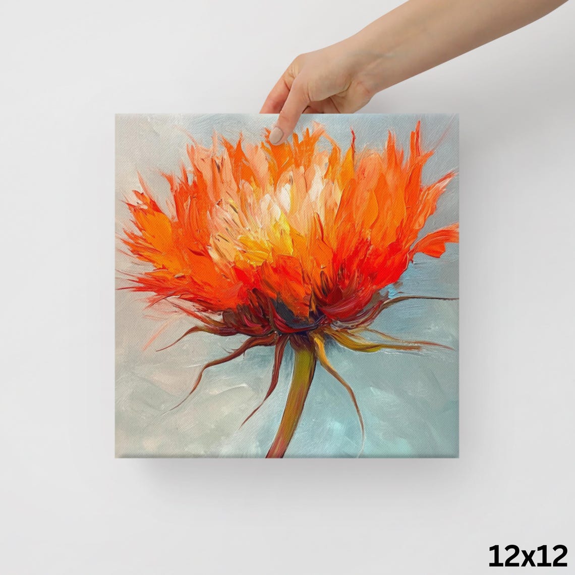 Orange Safflower Bloom Fiery Petals Blue Gray Impasto Wall Art - Image 2