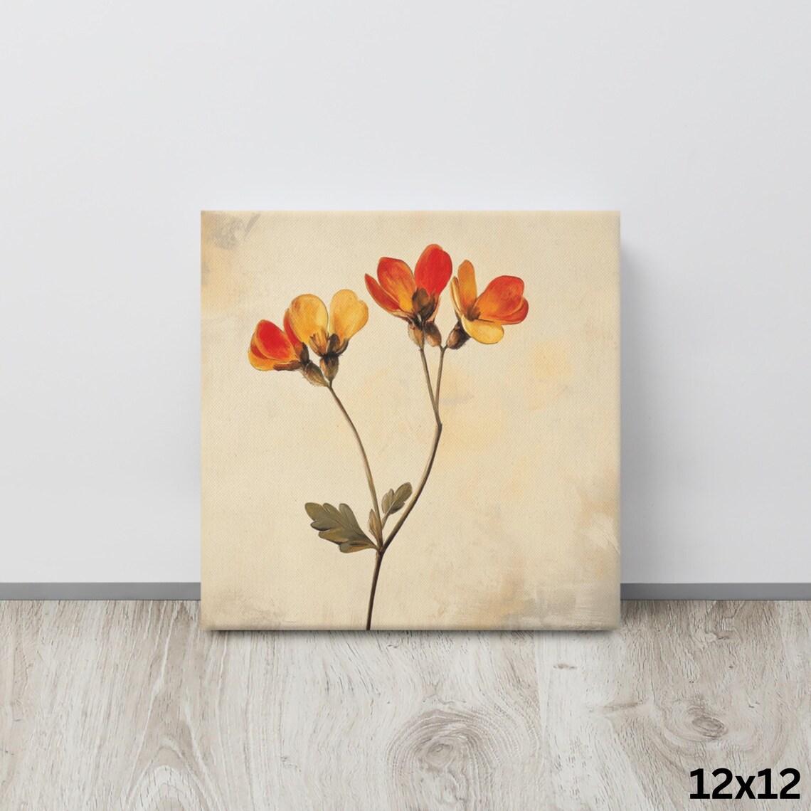 Orange Yellow Wildflower Sprigs Beige Botanical Floral Wall Art Poster - Image 4