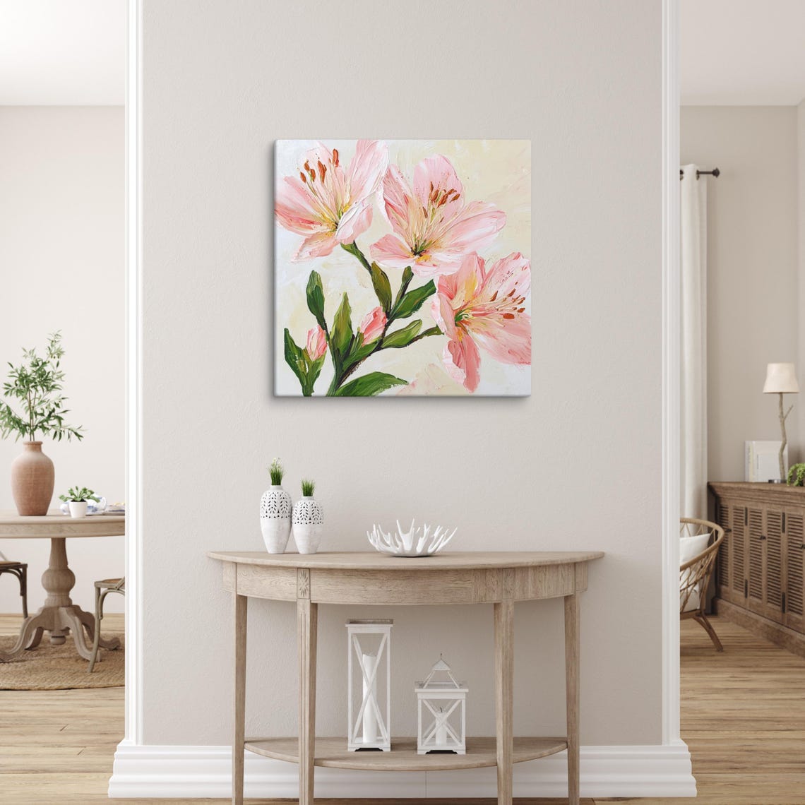 Pink Alstroemeria Peruvian Lilies Impasto Floral Art Wall Poster - Image 3