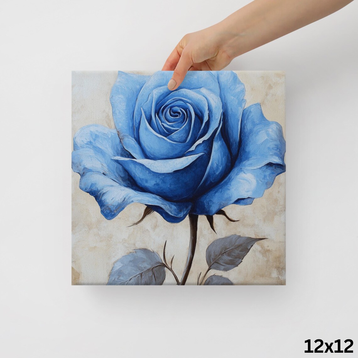 Vivid Blue Rose Large Bloom Oil Style Botanical Floral Wall Art Poster - Image 2