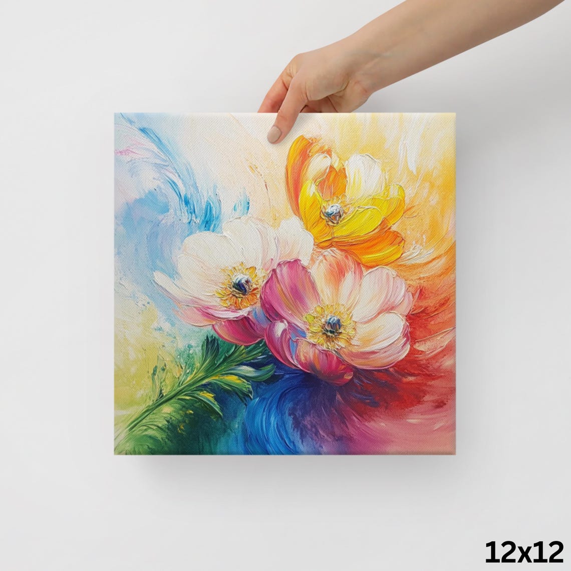 Rainbow Anemone Flowers Colorful Impasto Painting Art Wall Poster - Image 2