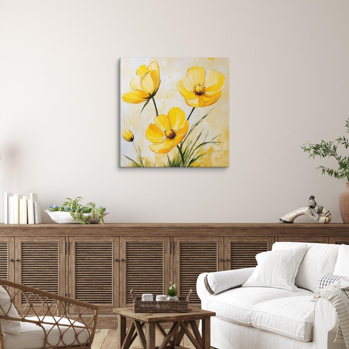 Yellow Buttercup Flowers Bright Blooms Painting Print Poster - Image 4