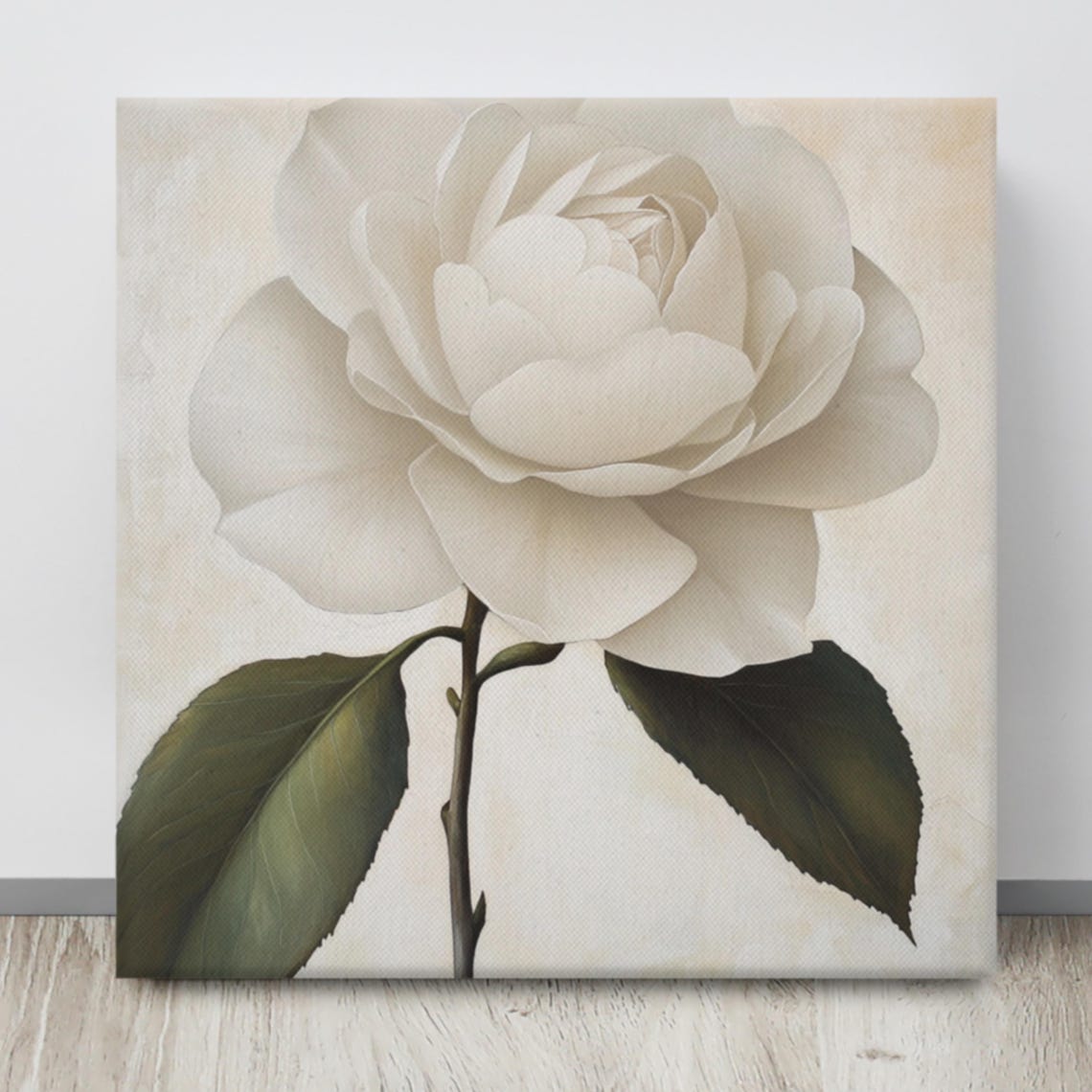 White Camellia Elegant Pure Bloom Ivory Floral Painting Print - Image 4