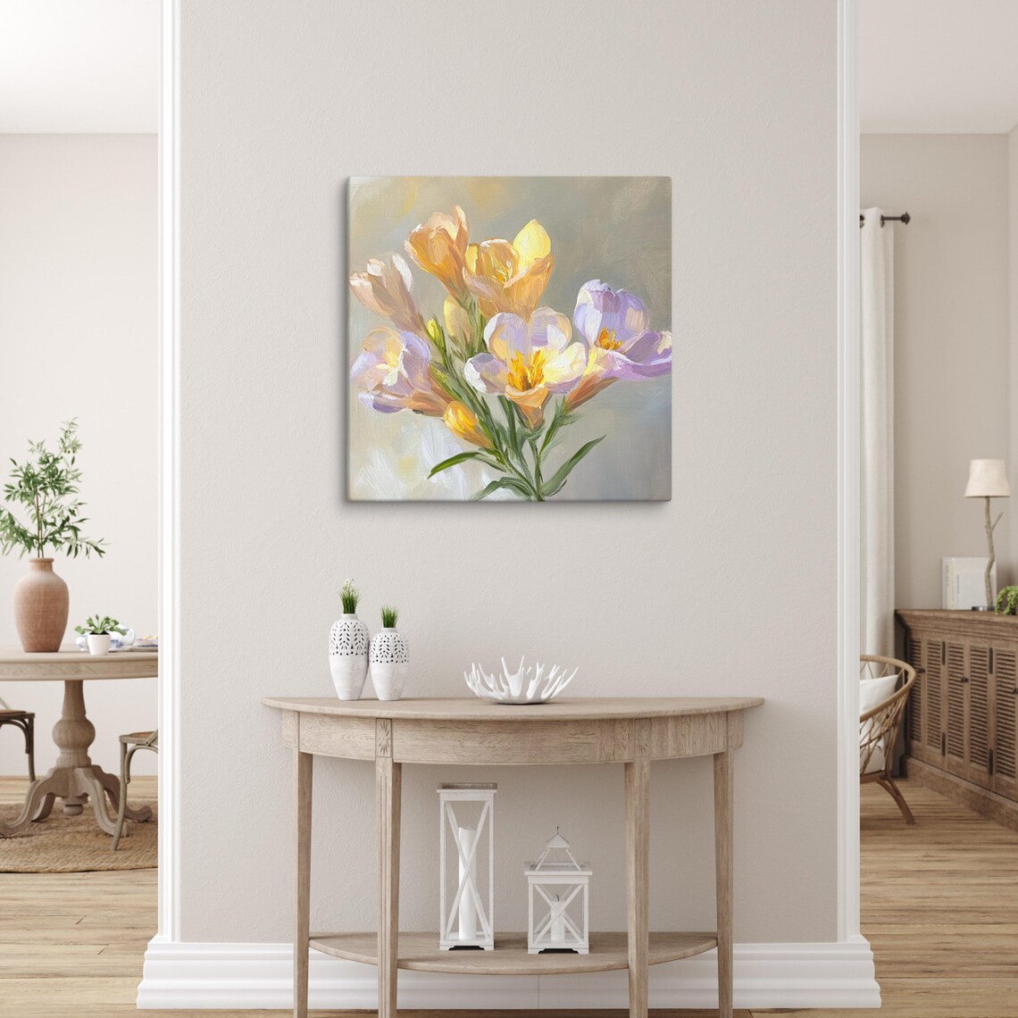 Yellow Purple Freesia Blossoms Soft Oil Painting Floral Art Poster - Image 5