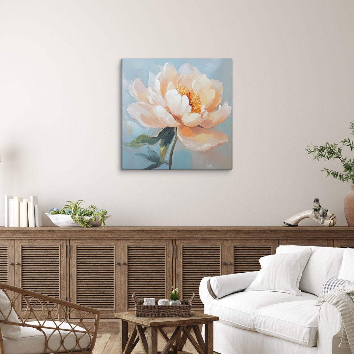 Peach Chinese Aster Bloom Impasto Close-Up Floral Art Poster - Image 2