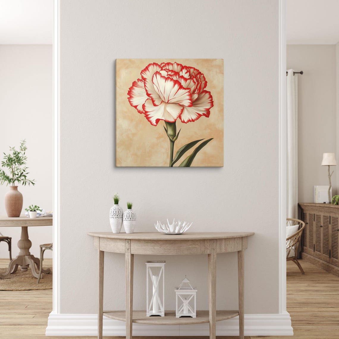 Red White Two-Tone Carnation Vintage Botanical Floral Art Poster - Image 3