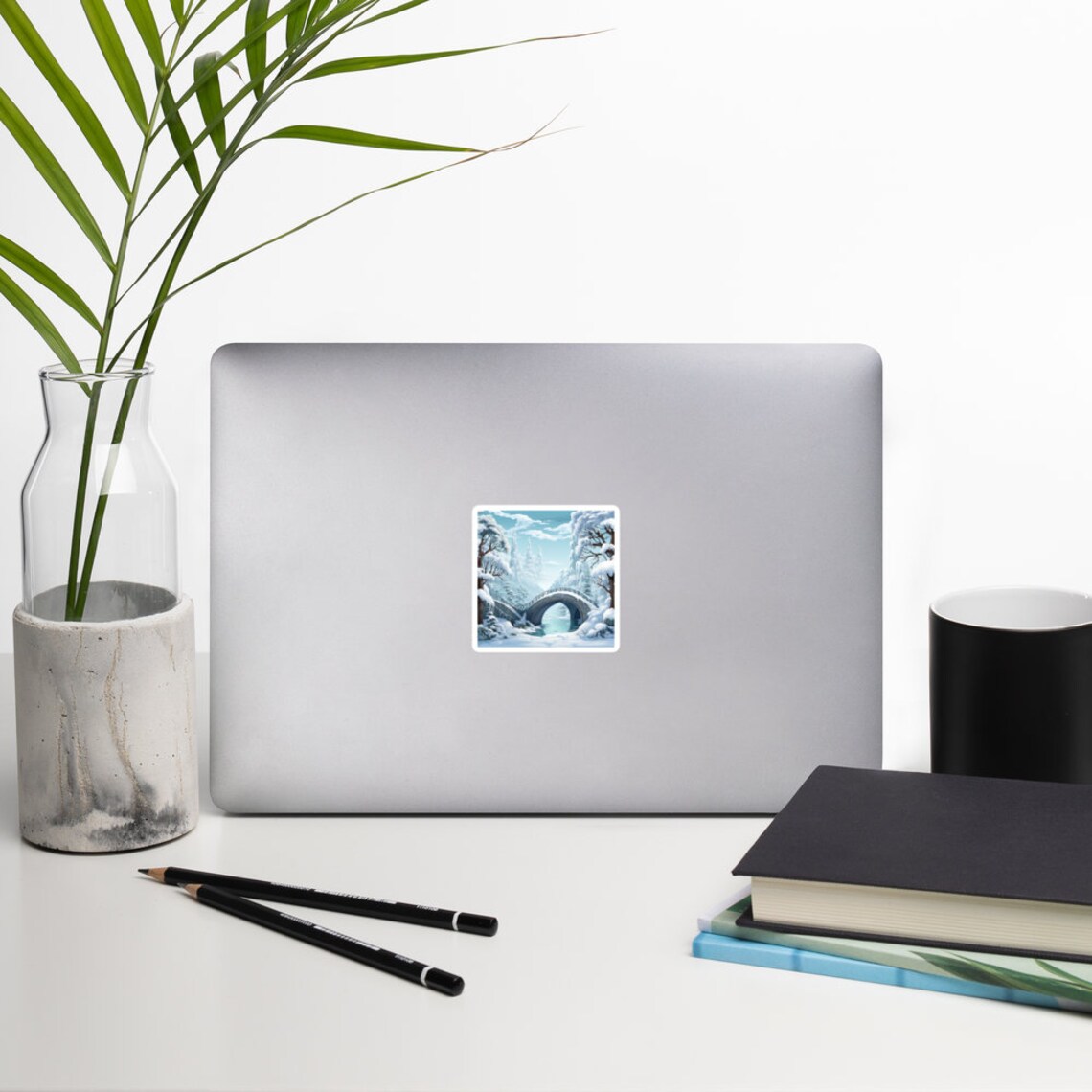 Snowy Winter Bridge Frozen River Magical Landscape Sticker Decal Art - Image 5