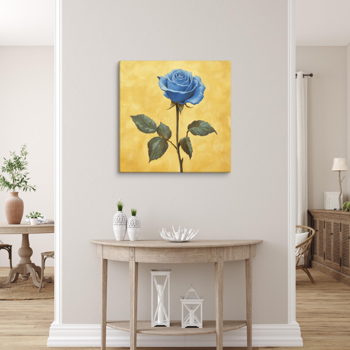 Blue Rose Bloom Golden Background Vintage Floral Wall Art Poster - Image 5