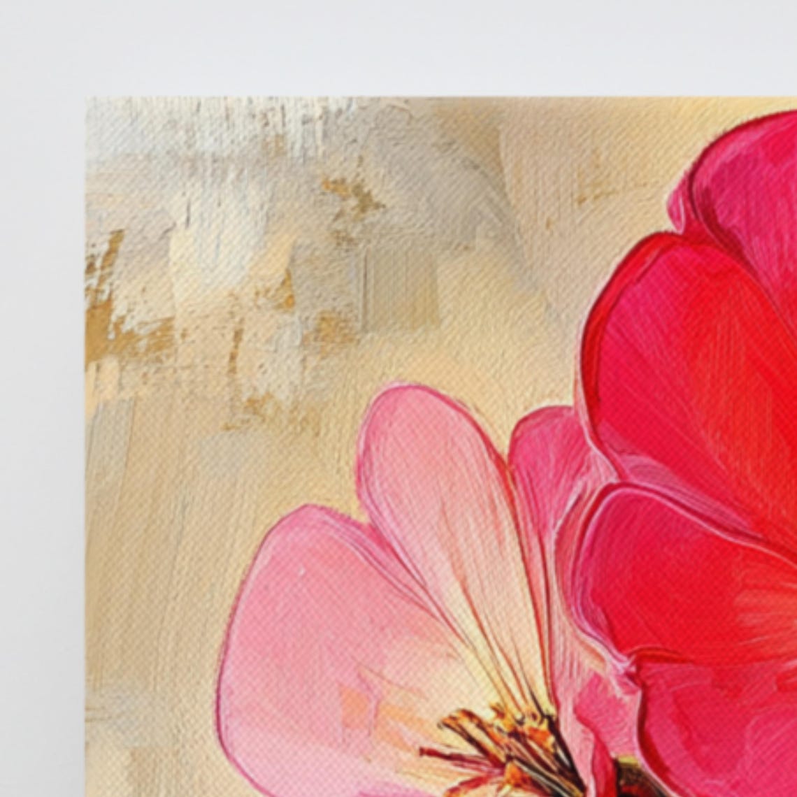 Pink Geranium Blossoms Cream Textured Background Painting Art Poster - Image 3