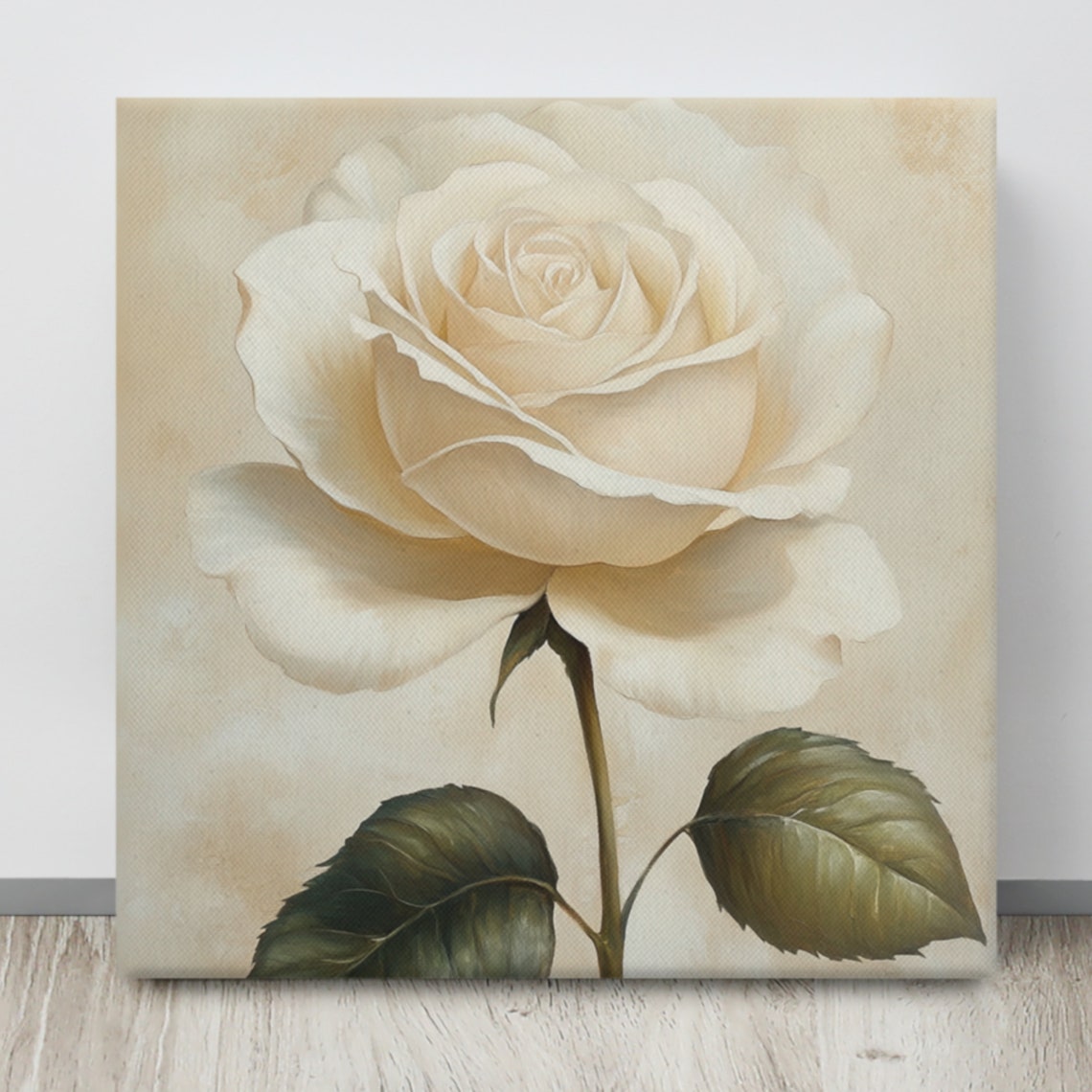 White Rose Bloom Close Up Cream Petals Painting Print Poster - Image 3