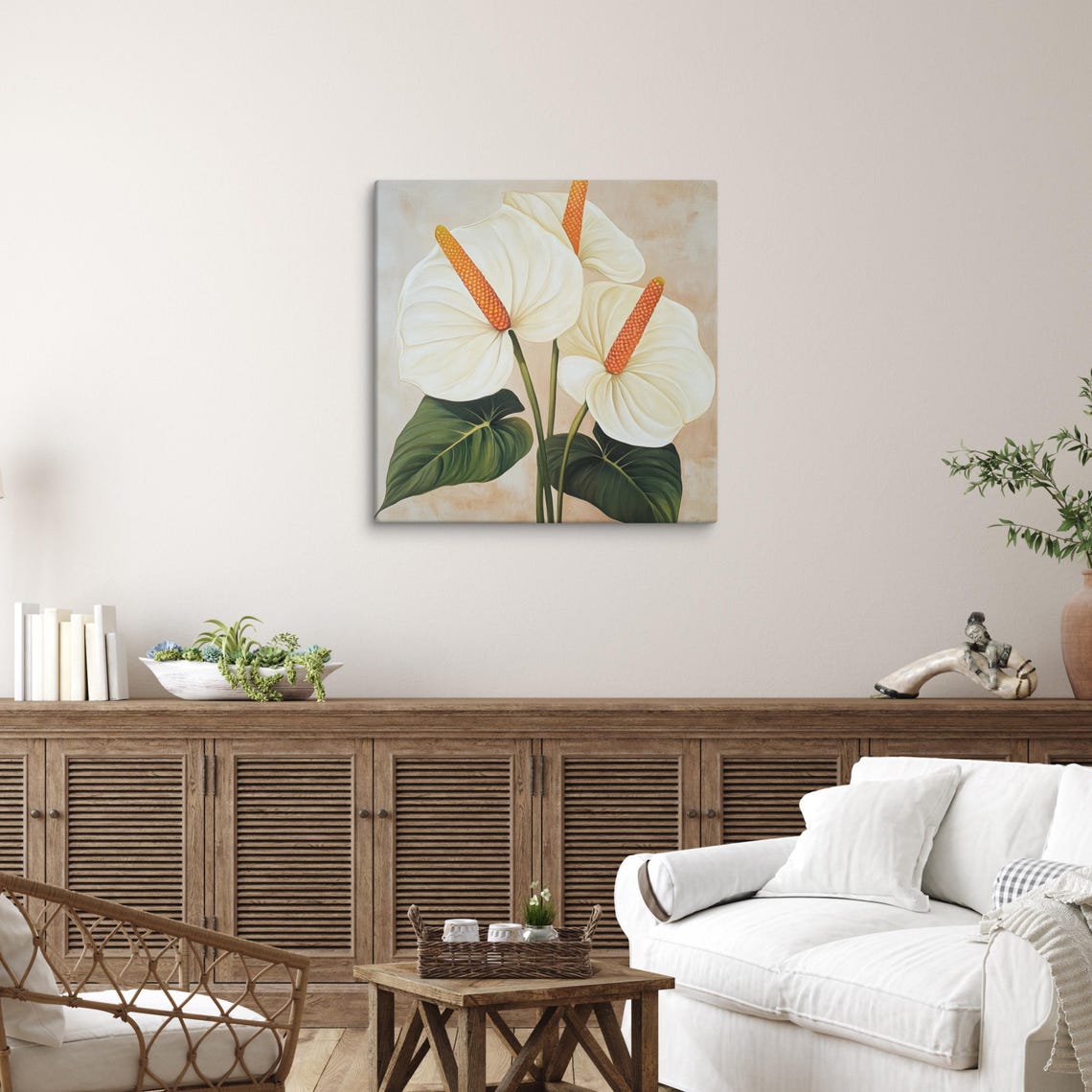 White Anthurium Orange Spadix Tropical Botanical Painting Poster - Image 5