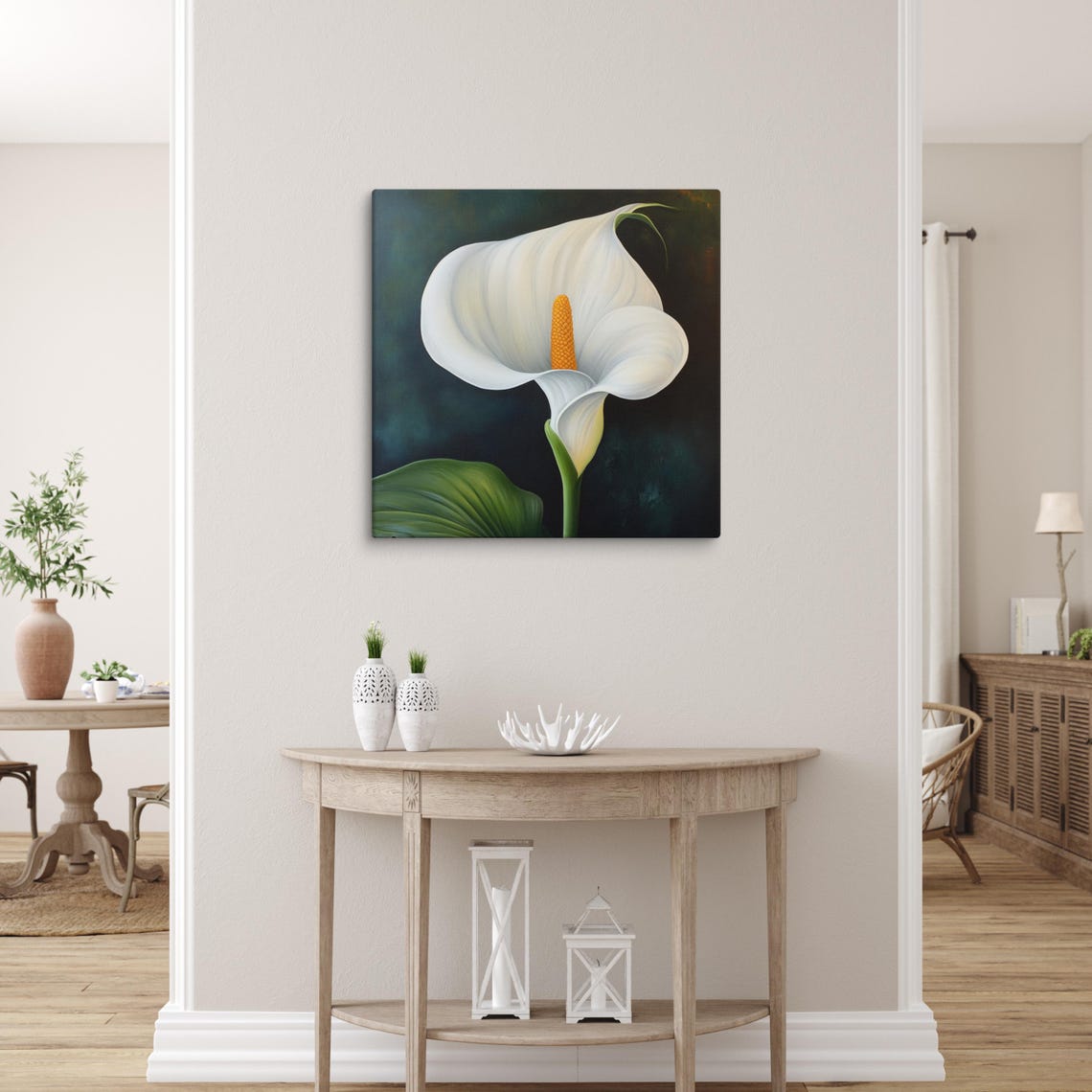 White Calla Lily Orange Spadix Dark Elegant Floral Art Poster - Image 4