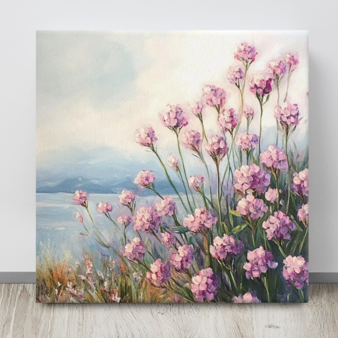 Pink Sea Thrift Flowers Coastal Landscape Painting Print Poster - Image 4