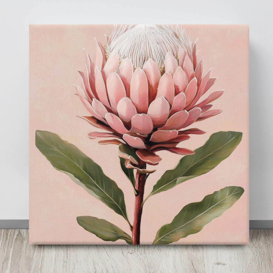 Pink Protea Flower Blush Background Exotic Floral Painting Art Poster - Image 4
