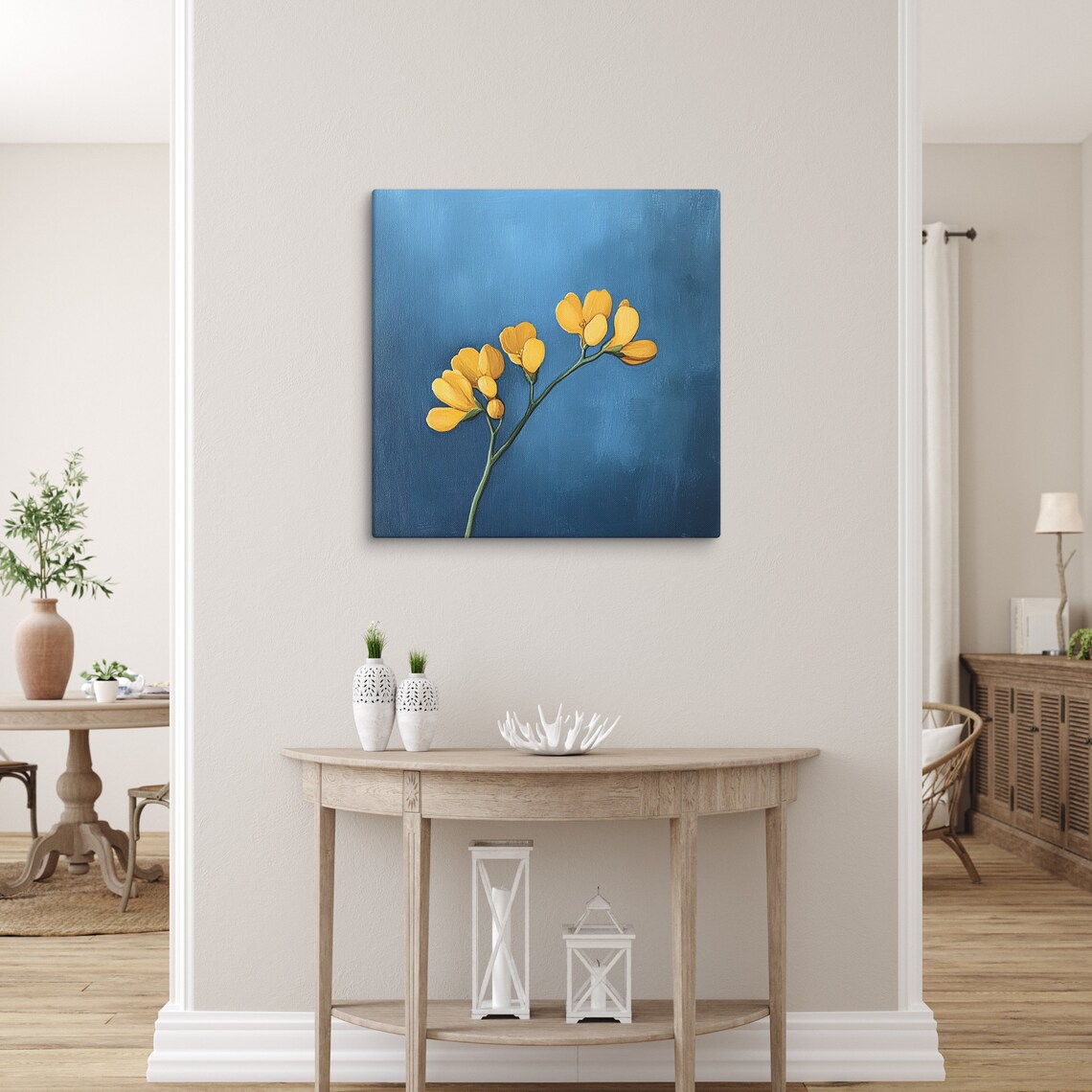Yellow Birds Foot Trefoil Deep Blue Minimal Floral Art Poster - Image 5