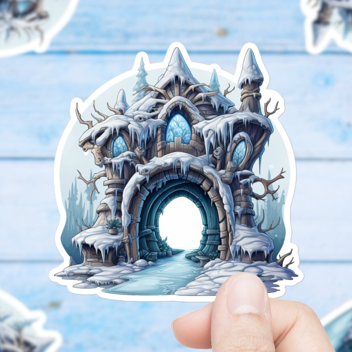 Snowy Ice Castle Archway Frozen Palace Winter Fantasy Sticker Decal