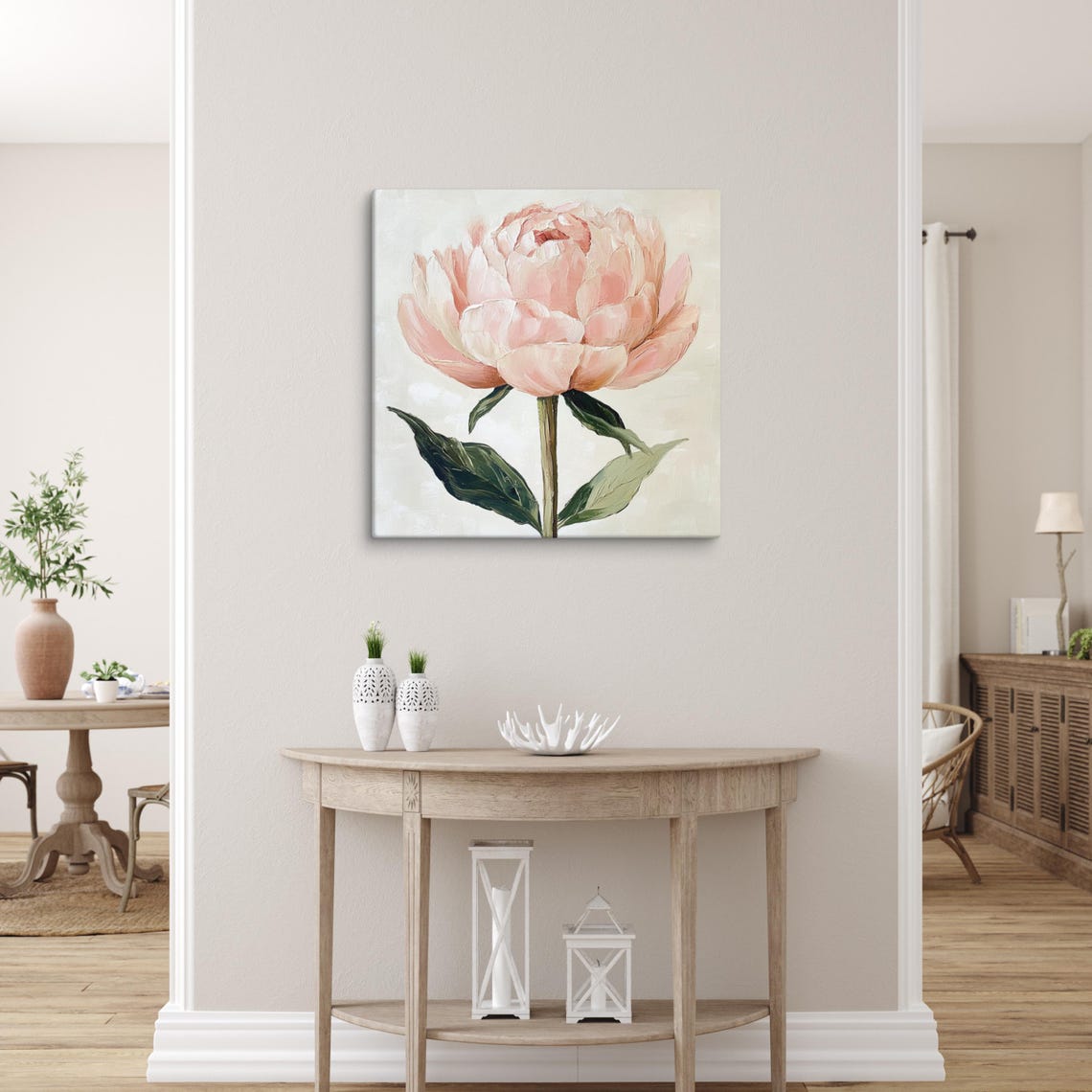 Blush Pink Peony Bloom Soft Oil Painting Floral Wall Art Poster - Image 5