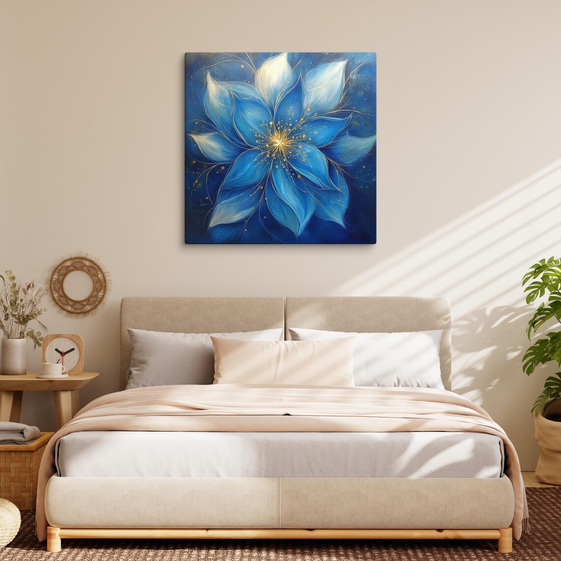 Blue Star Fantasy Flower Golden Center Cosmic Stardust Magical Poster - Image 3