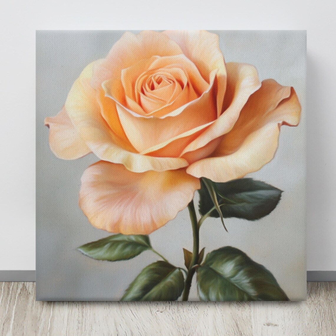 Peach Rose Flower Macro Painting Romantic Floral Canvas Art Print - Image 4