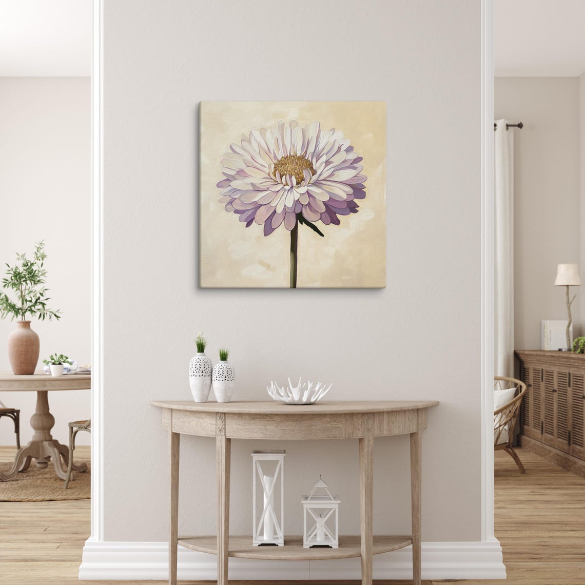 White Aster Golden Center Warm Cream Botanical Painting Print - Image 5
