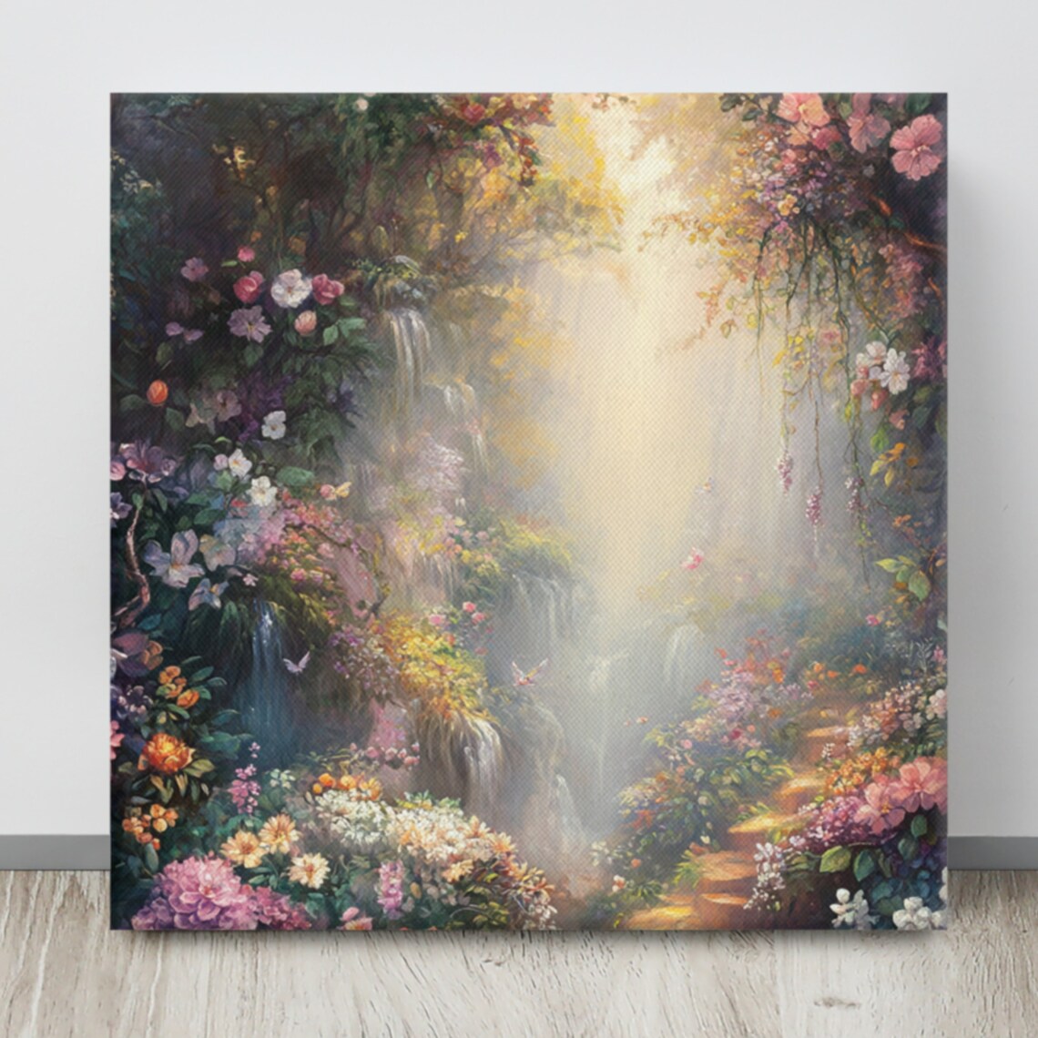 Enchanted Fairy Garden Glowing Path Butterflies Flowers Canvas Art Print - Image 3