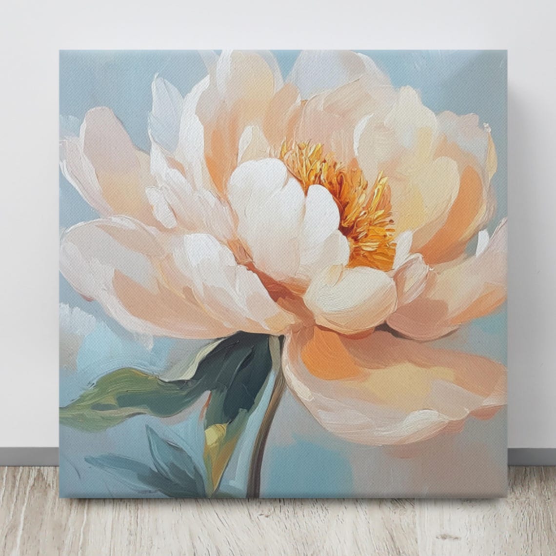 Peach Chinese Aster Bloom Impasto Close-Up Floral Art Poster - Image 4