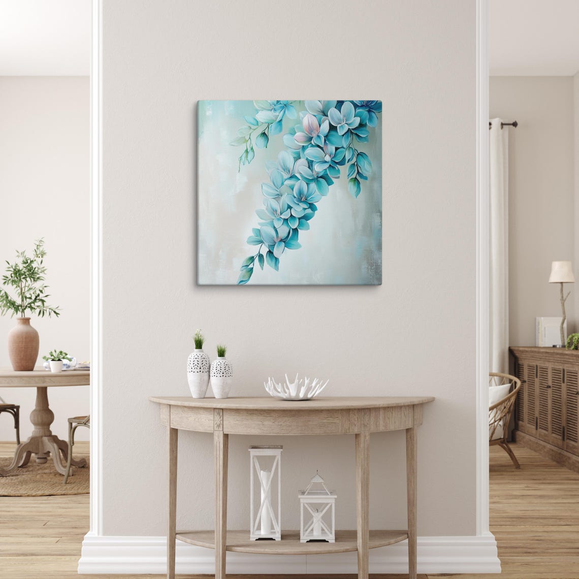 Blue Blossom Cascade Teal Botanical Floral Watercolor Art Poster - Image 5