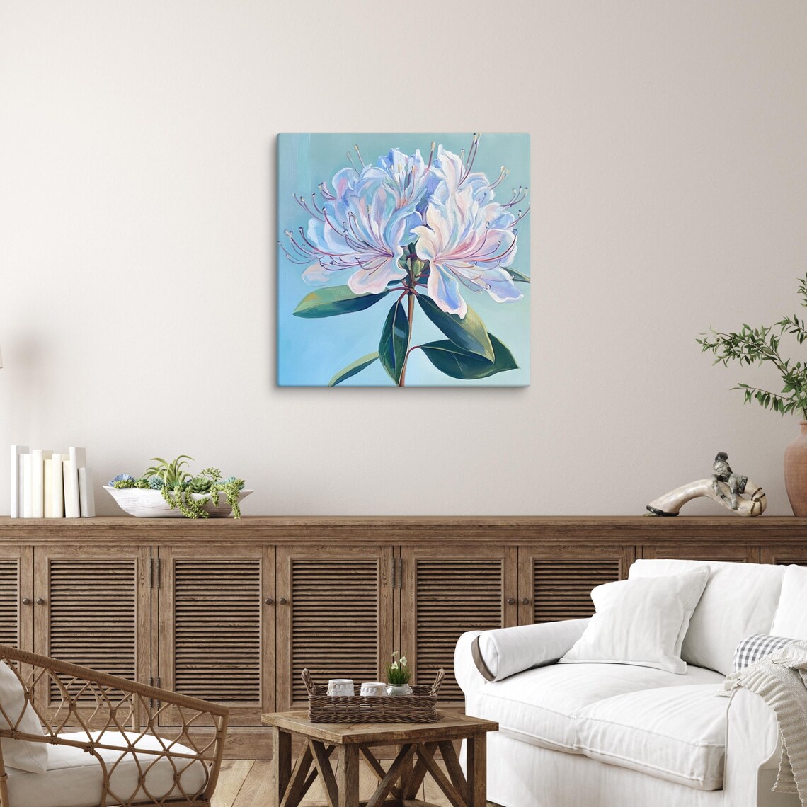 White Flower Blossom Cluster Blue Teal Painting Wall Art Poster - Image 3