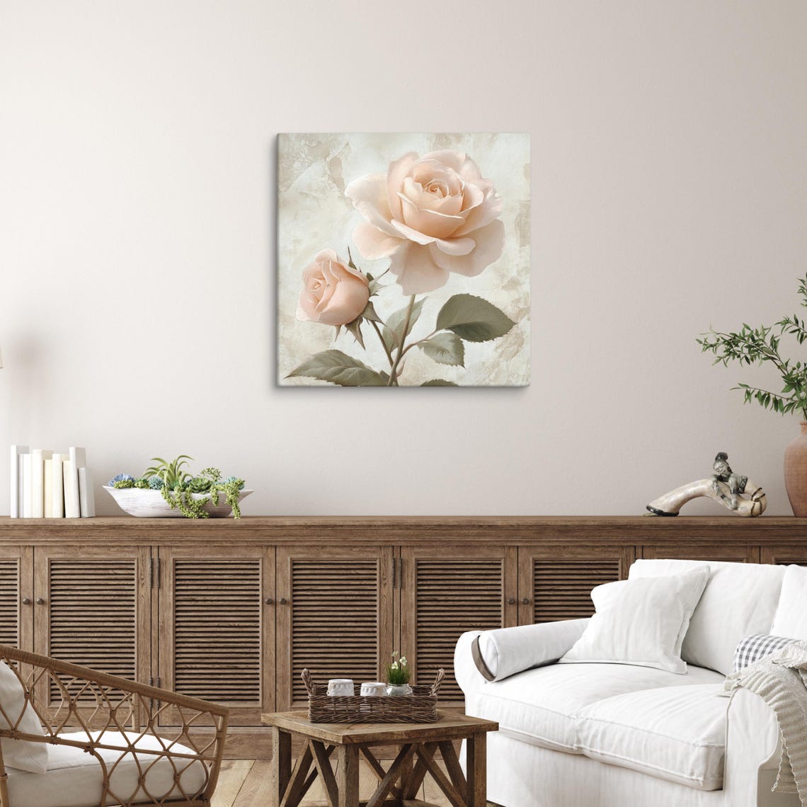 Blush Pink Roses Bloom and Bud Vintage Romantic Wall Art Poster - Image 5