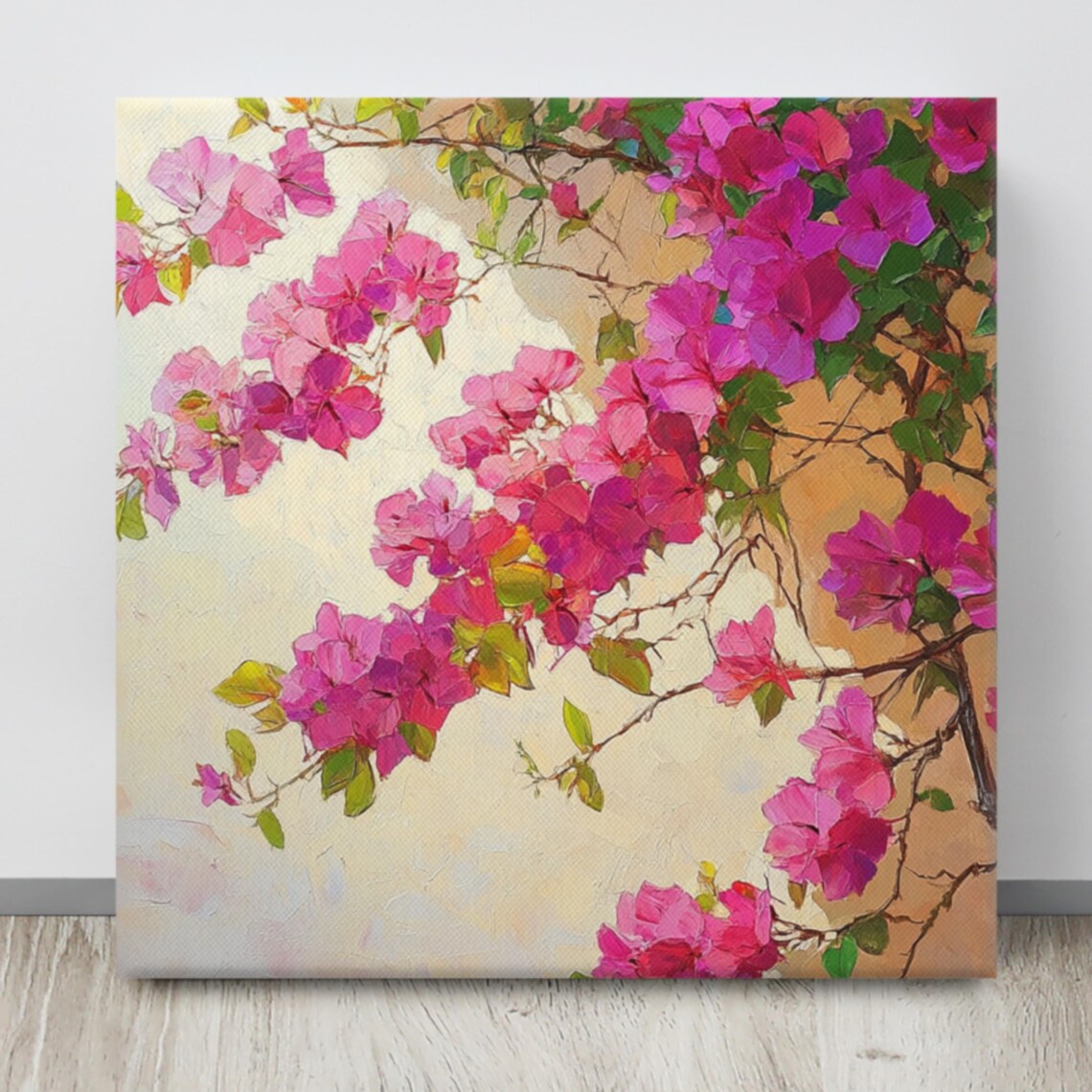 Pink Bougainvillea Blossoms Branch Impressionist Painting Poster - Image 4