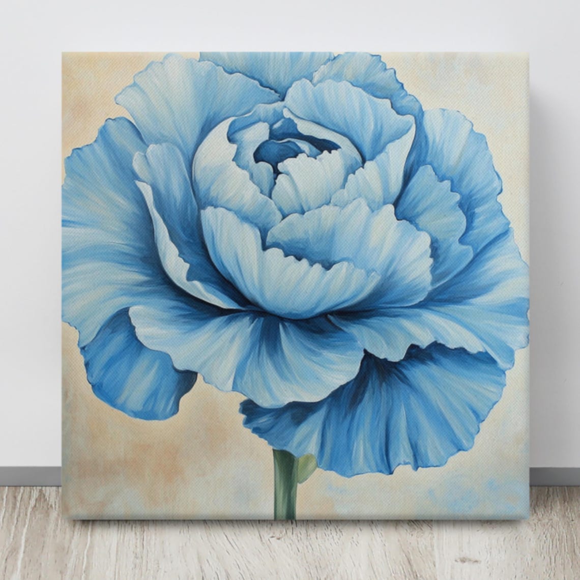 Large Blue Carnation Bloom Soft Cream Background Print Poster - Image 4