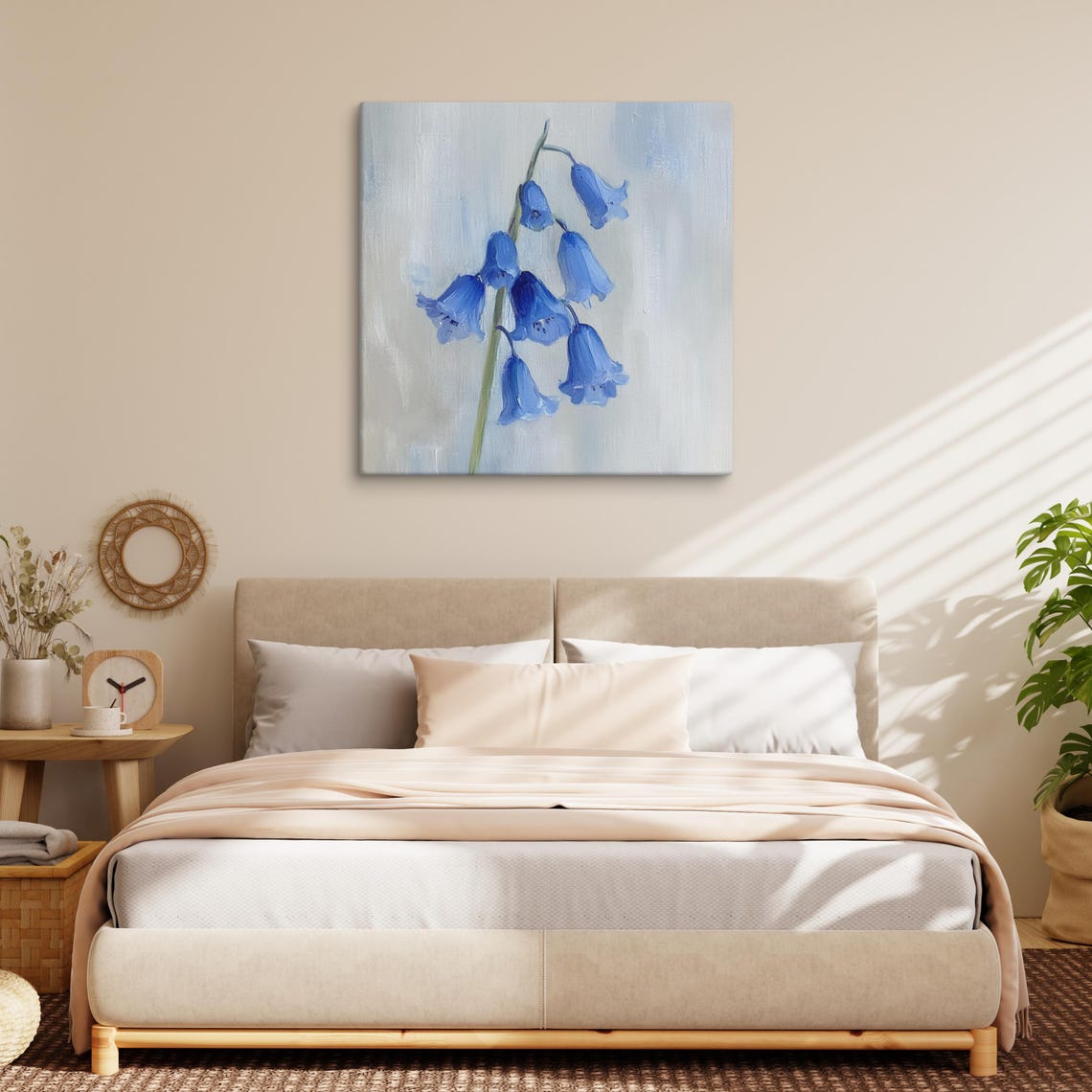 Blue Bluebell Bell Flowers Hanging on Soft Gray Painting Poster - Image 3