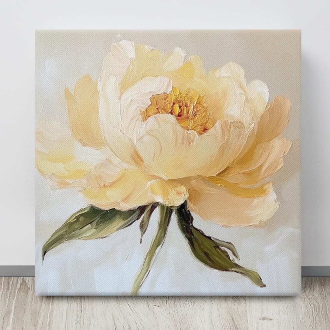 Pale Yellow Peony Soft Cream Background Elegant Floral Art Poster - Image 4