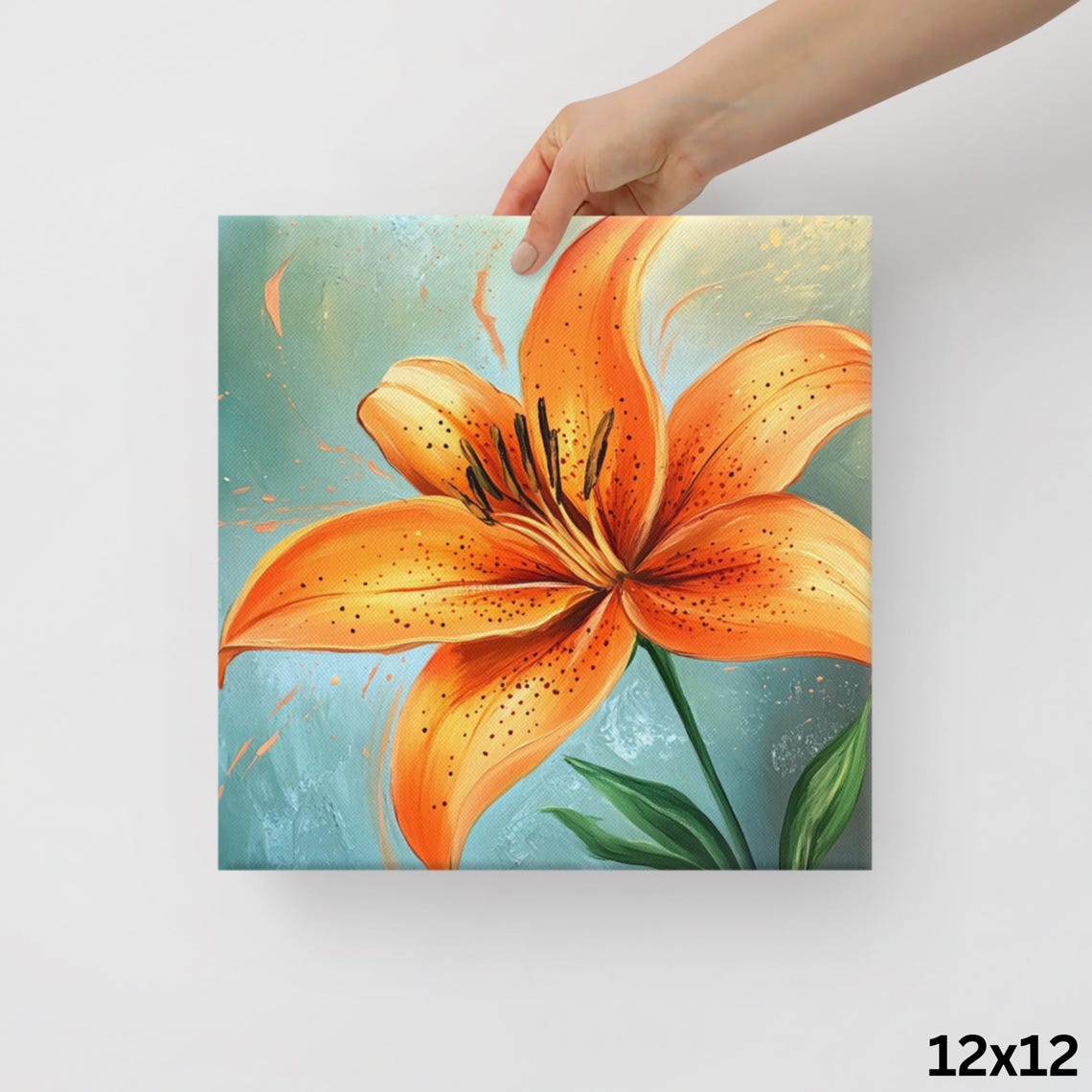 Orange Spotted Lily Bold Bright Bloom Teal Background Floral Print - Image 2