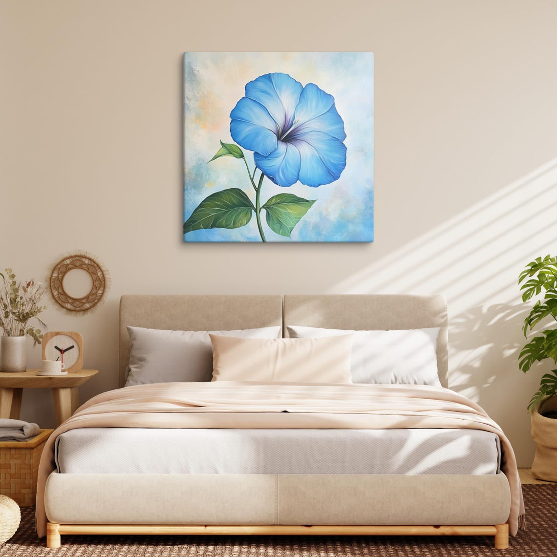 Blue Morning Glory Large Fresh Bloom Pastel Floral Painting Print - Image 2