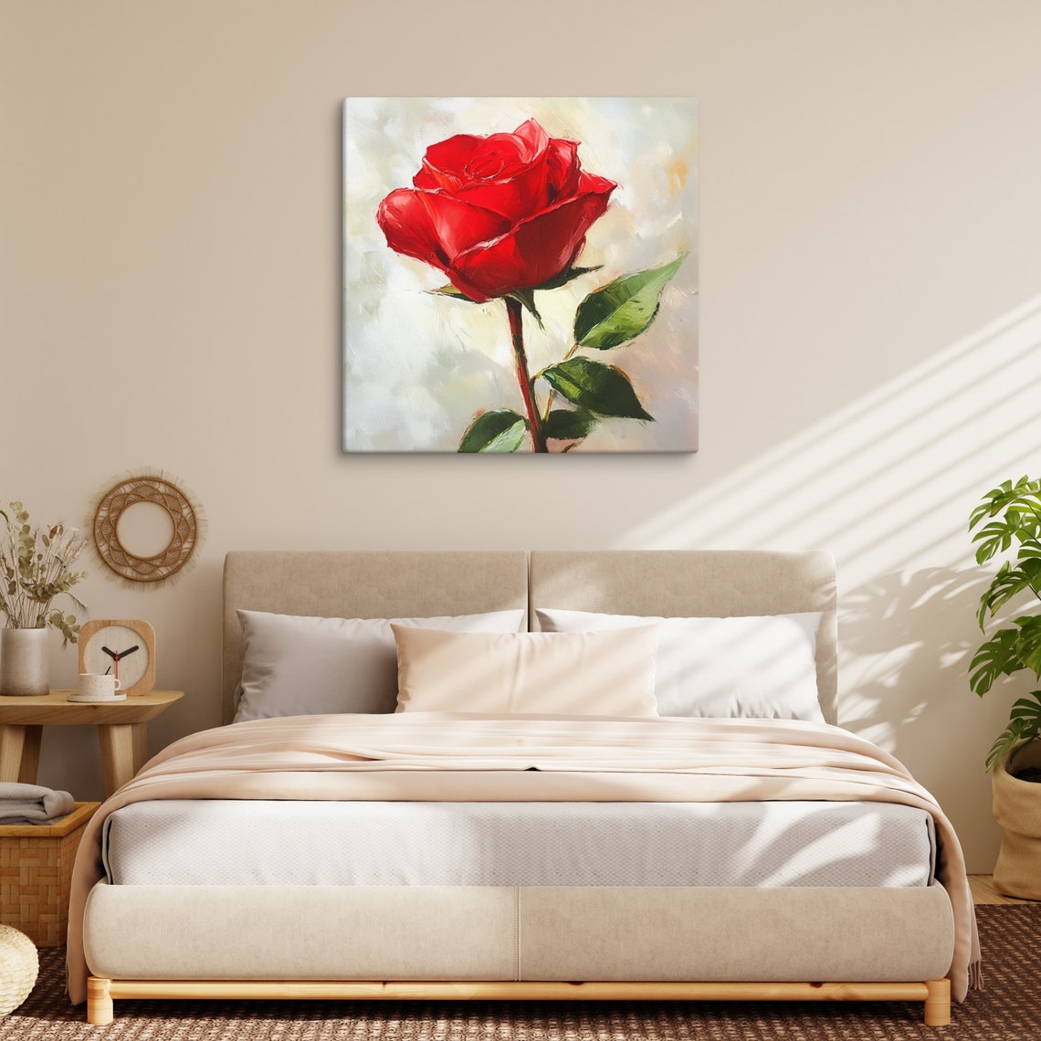Red Rose Bloom Bold Oil Style Cream Background Painting Art Poster - Image 4